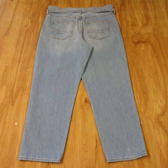 AMERICAN EAGLE High Rise Mom Denim Jeans Womens 14 Pleated Paper Bag Waist Belt - Picture 10 of 16